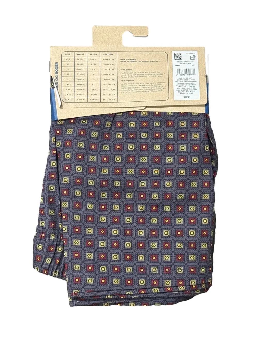 NWT Old Navy Men's Gray Boxers with Red and Gold Geometric Foulard Print